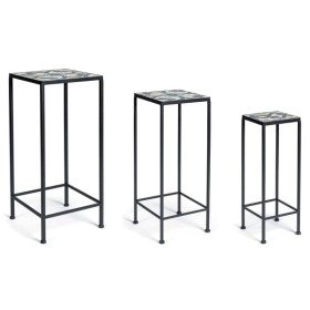 Set 3 tavolini quadri ferro/ceramica cm. 28x28x68h/23x23x57h/18x18x51h