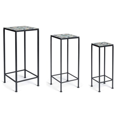 Set 3 tavolini quadri ferro/ceramica cm. 28x28x68h/23x23x57h/18x18x51h