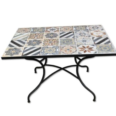 Tavolo ferro battuto maiolica pompei cm. 160 x 90 x 74h