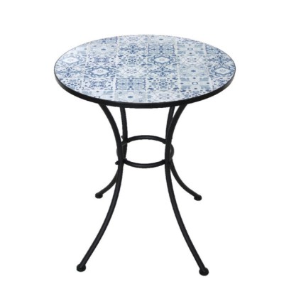 Tavolo mosaico azulejos tondo, struttura in acciaio verniciato d.60