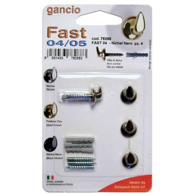 Gancio fast con tassello mm.4, nichel nero,in blister da 4 pezzi
