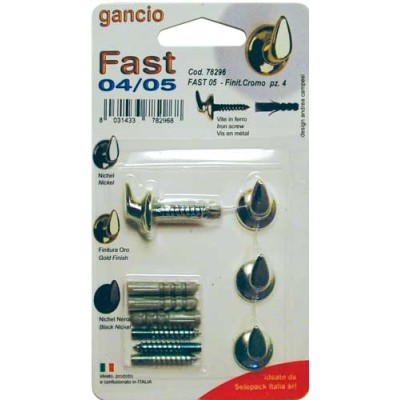 Gancio fast con tassello mm.5, finitura cromo,in blister da 4 pezzi