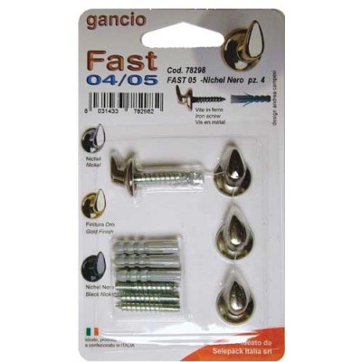 Gancio fast con tassello mm.5, nichel nero,in blister da 4 pezzi
