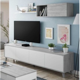 Mobile soggiorno Caracas Bianco Artik/Cemento cm.200x40x50h