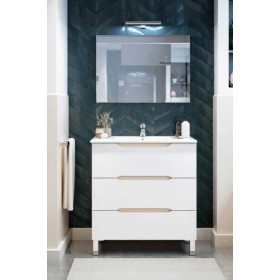 Mobile bagno Lea 80x45x86h Bianco Lucido e Rovere