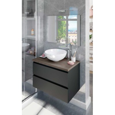 Mobile bagno sospeso Noa 79x46x53h grigio antracite e olmo lav.ovale