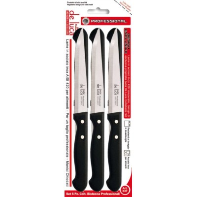 Coltelli da bistecca set da 6 pezzi inox manico chiodato nero