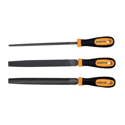 Set 3 lime per acciaio sezioni piatta, tonda e mezza tonda mm.200