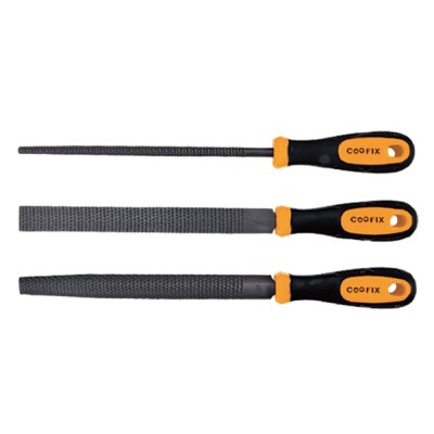 Set 3 lime per legno sezioni piatta, tonda e mezza tonda mm.200