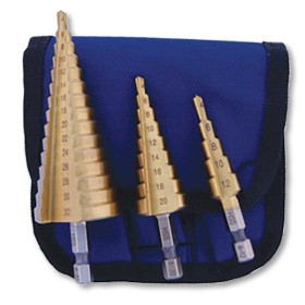 Set 3 allargafori a gradino in acciaio HSS 4341 attacco esagonale 1/4"