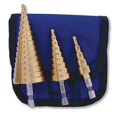 Set 3 allargafori a gradino in acciaio HSS 4341 attacco esagonale 1/4"