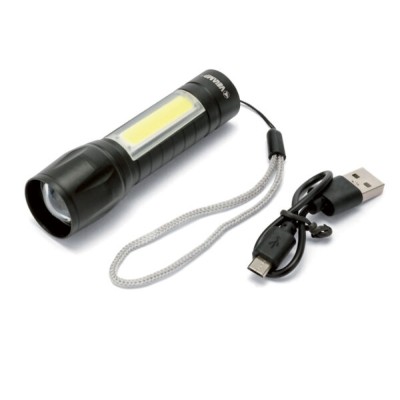 Mini torcia led ricaricabile Thor Max con zoom + lanterna COB col.nero