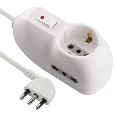 Multipresa 3 posti:1 schuko + 2 prese bipasso 10/16A - spina 10A