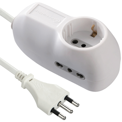 Multipresa 3 posti: 1 schuko + 2 prese bipasso 10/16A. cavo 1 metro