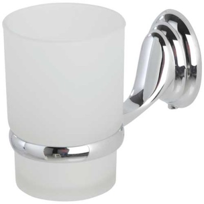 Portabicchiere in acciaio cromo/vetro satinato,piastrina antiruggine.