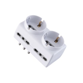 Adattatore 6 posti spina 16a,prese: 4 bipasso e 2 schuko colore bianco