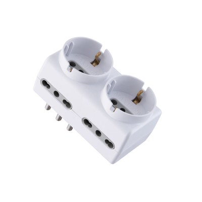 Adattatore 6 posti spina 16a,prese: 4 bipasso e 2 schuko colore bianco