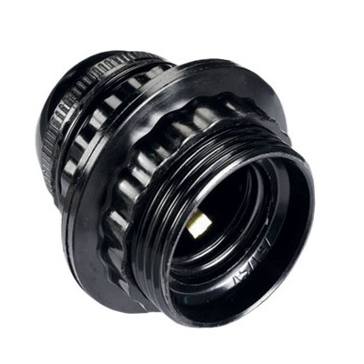 Portalampada filettato con ghiera e27,150W 4A 250V, colore nero