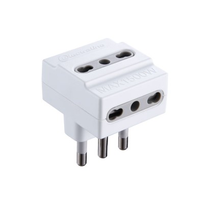 Adattatore triplo spina 16A, prese bipasso 10/16A, colore bianco