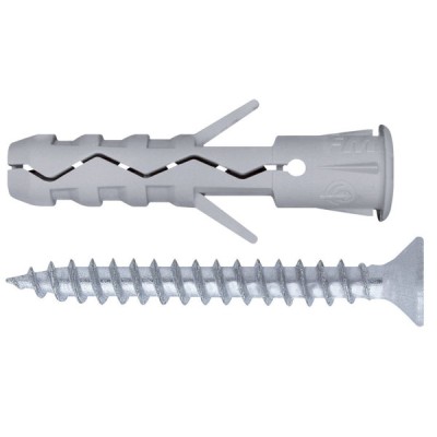 Tassello in nylon con bordo e alette mm.10,0x50 con vite zinc. bl.4pz.