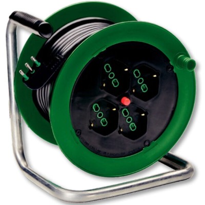 Avvolgicavo con 4 prese bipasso/schuko disgiuntore cavo 3x1,5mmq mt.15