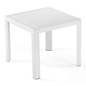 Tavolo in resina saturno quadrato mis.80x80 bianco, stampato rattan.