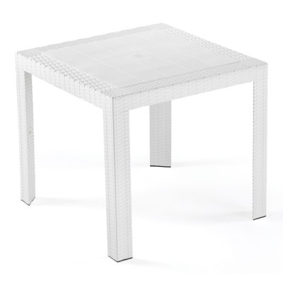 Tavolo in resina saturno quadrato mis.80x80 bianco, stampato rattan.
