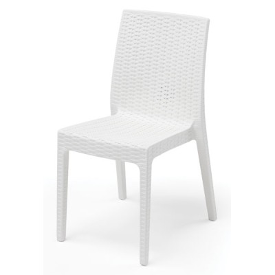 Sedia Selene in resina schienale alto color bianco, stampato rattan