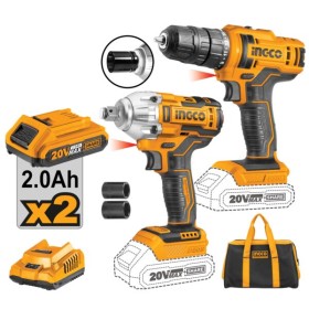 Set trapano+avvitatore ad impulsi 20V c/2 batterie da 2ah+caricabatt.
