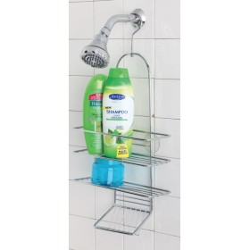 Mensola 3 ripiani con gancio ad uncino doccia in acciaio cromato.