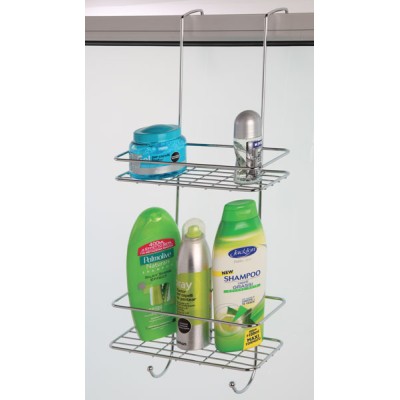 Mensola 2 ripiani con gancio doccia in acciaio cromato