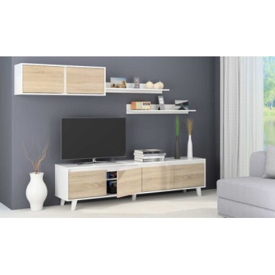 Mobile Soggiorno Avant 200x41x50h (base) bianco lucido/rovere canadian