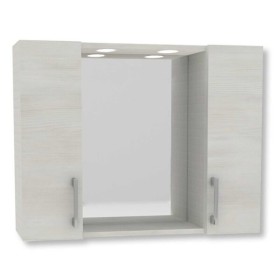 Specchiera contenitore 2 ante 2led cm.77x17x60H rovere bianco