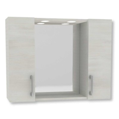 Specchiera contenitore 2 ante 2led cm.77x17x60H rovere bianco
