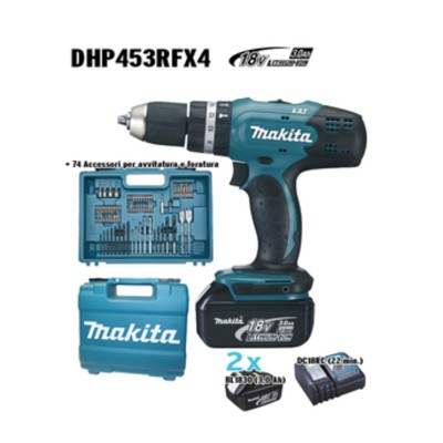 MAKITA SUPERKIT 18VP-3Ah DHP453RFX4 CON 2 BATTERIE