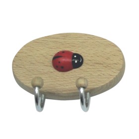 GANCIO ADESIVO IN LEGNO COCCINELLA 2 POSTI
