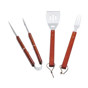 SET BARBECUE INOX C/MANICO IN LEGNO 3 PZ