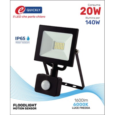 Faretto led 20w sens.mov.6000k ip65