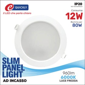 Slim panel 12w 6000k tondo incasso