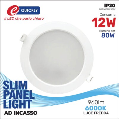 Slim panel 12w 6000k tondo incasso