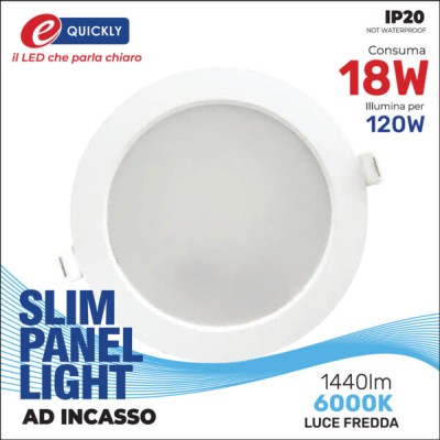 Slim panel 18w 6000k tondo incasso