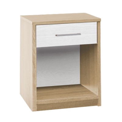Comodino 1 cassetto rovere nordico bianco alpino cm.43x39x48h