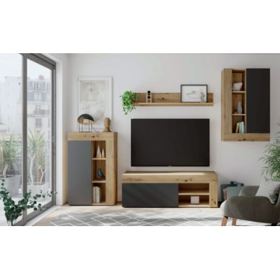 Mobile soggiorno Leo rovere nodi/bianco artik cm 260x41x103h