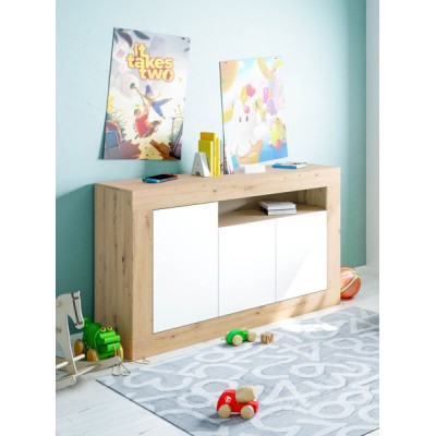 Credenza 3 ante rovere nodi/bianco cm.144x42x87h