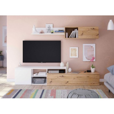 Mobile soggiorno tv rovere nodi bianco cm.221x40x44h