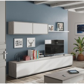 Parete attrezzata base e pensile cemento bianco cm.200x41x43h