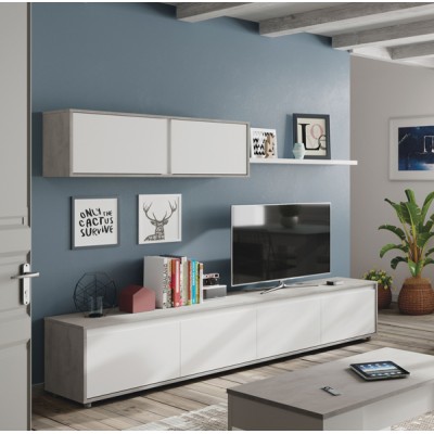 Parete attrezzata base e pensile cemento bianco cm.200x41x43h