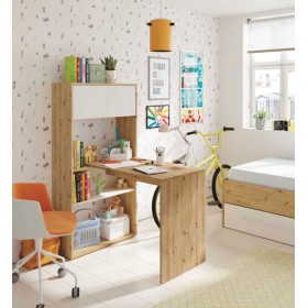 Scrivania e libreria 3 posizioni rovere nodi bianco cm.109x70x72h