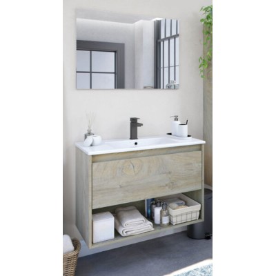 Mobile bagno cm.80 sospeso rovere alaska 1cassetto con ripiano