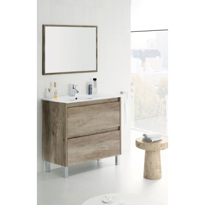Mobile bagno cm.80x46x80h con specchio rovere nordico